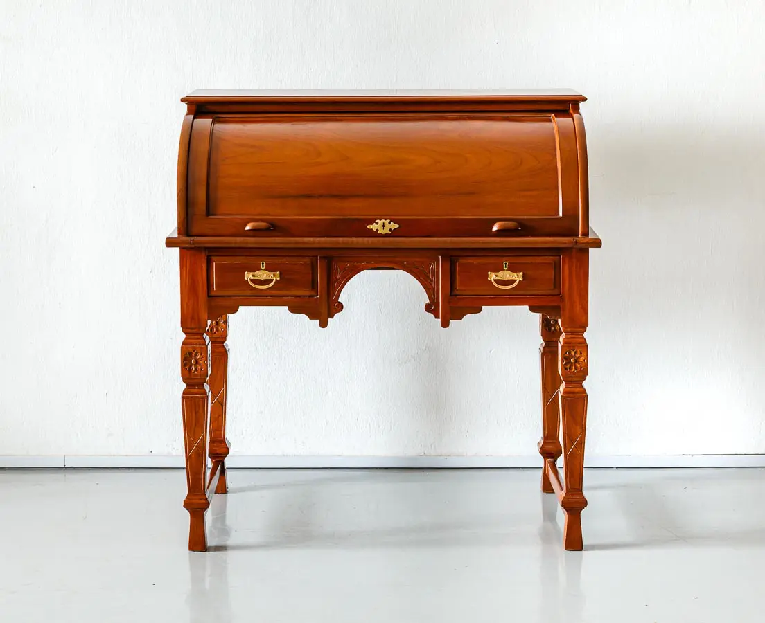 Antique Desks - British Colonial Teakwood Cylinder Desk - The Past Perfect Collection - Singapore