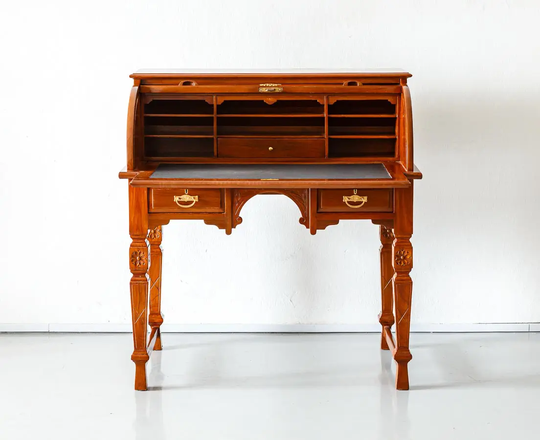 Antique Desks - British Colonial Teakwood Cylinder Desk - The Past Perfect Collection - Singapore