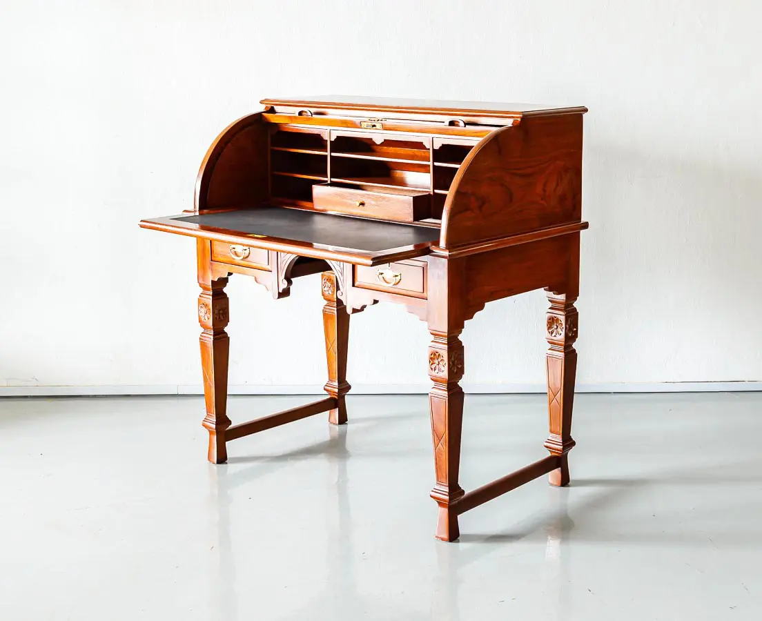 Antique Desks - British Colonial Teakwood Cylinder Desk - The Past Perfect Collection - Singapore