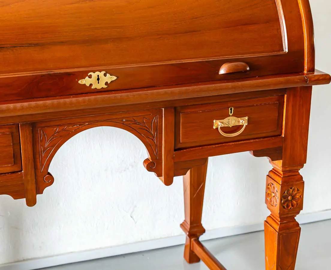 Antique Desks - British Colonial Teakwood Cylinder Desk - The Past Perfect Collection - Singapore