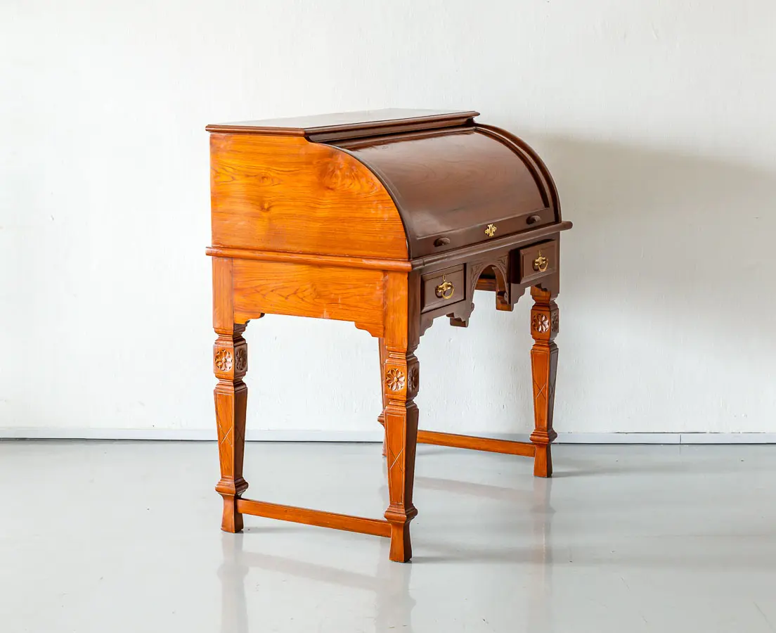 Antique Desks - British Colonial Teakwood Cylinder Desk - The Past Perfect Collection - Singapore