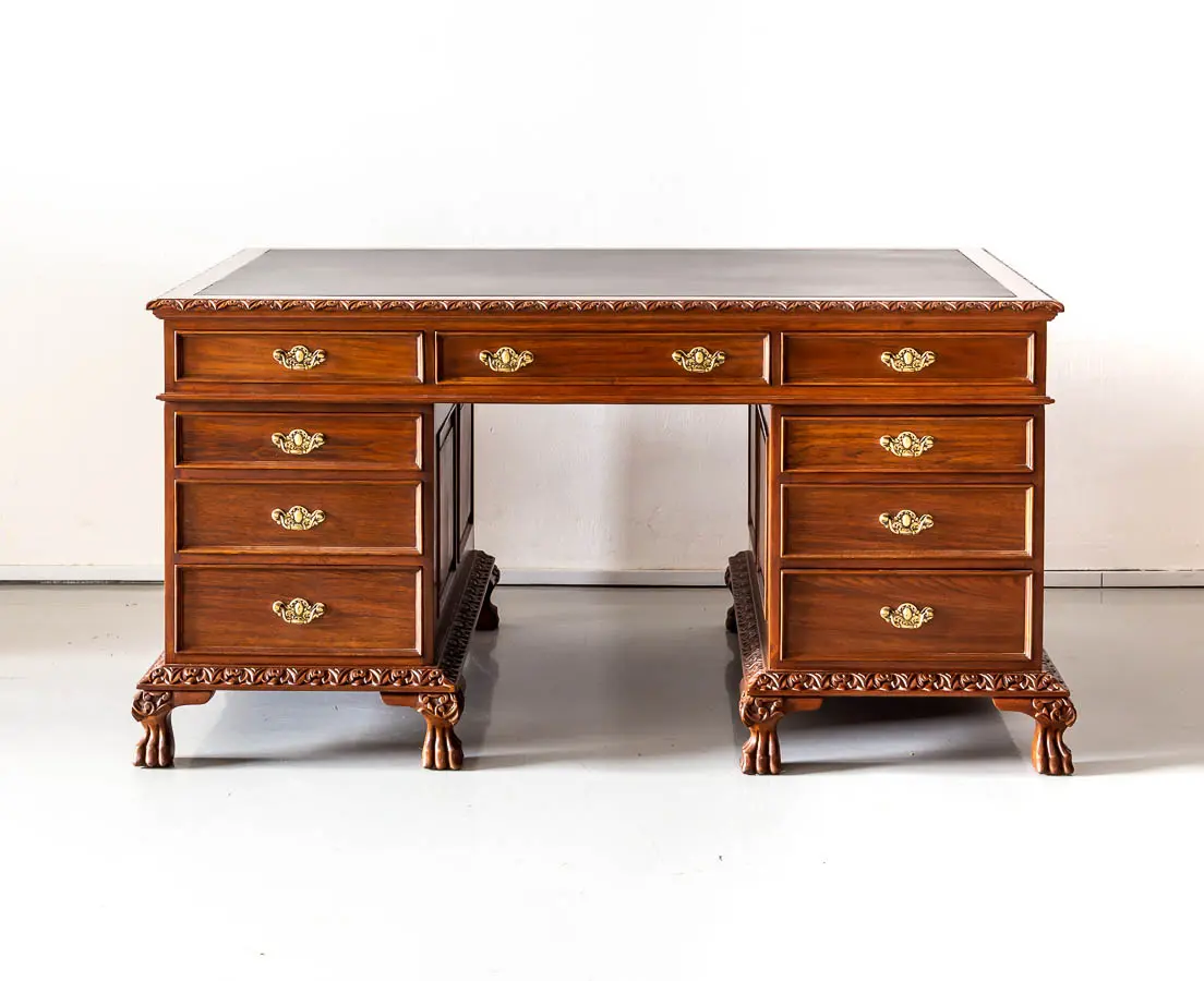 British Colonial Teakwood Pedestal Desk - The Past Perfect Collection - Singapore