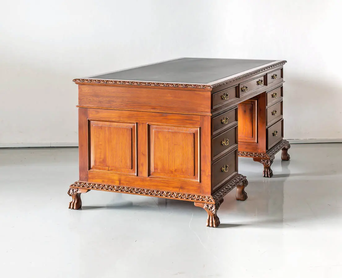 British Colonial Teakwood Pedestal Desk - The Past Perfect Collection - Singapore
