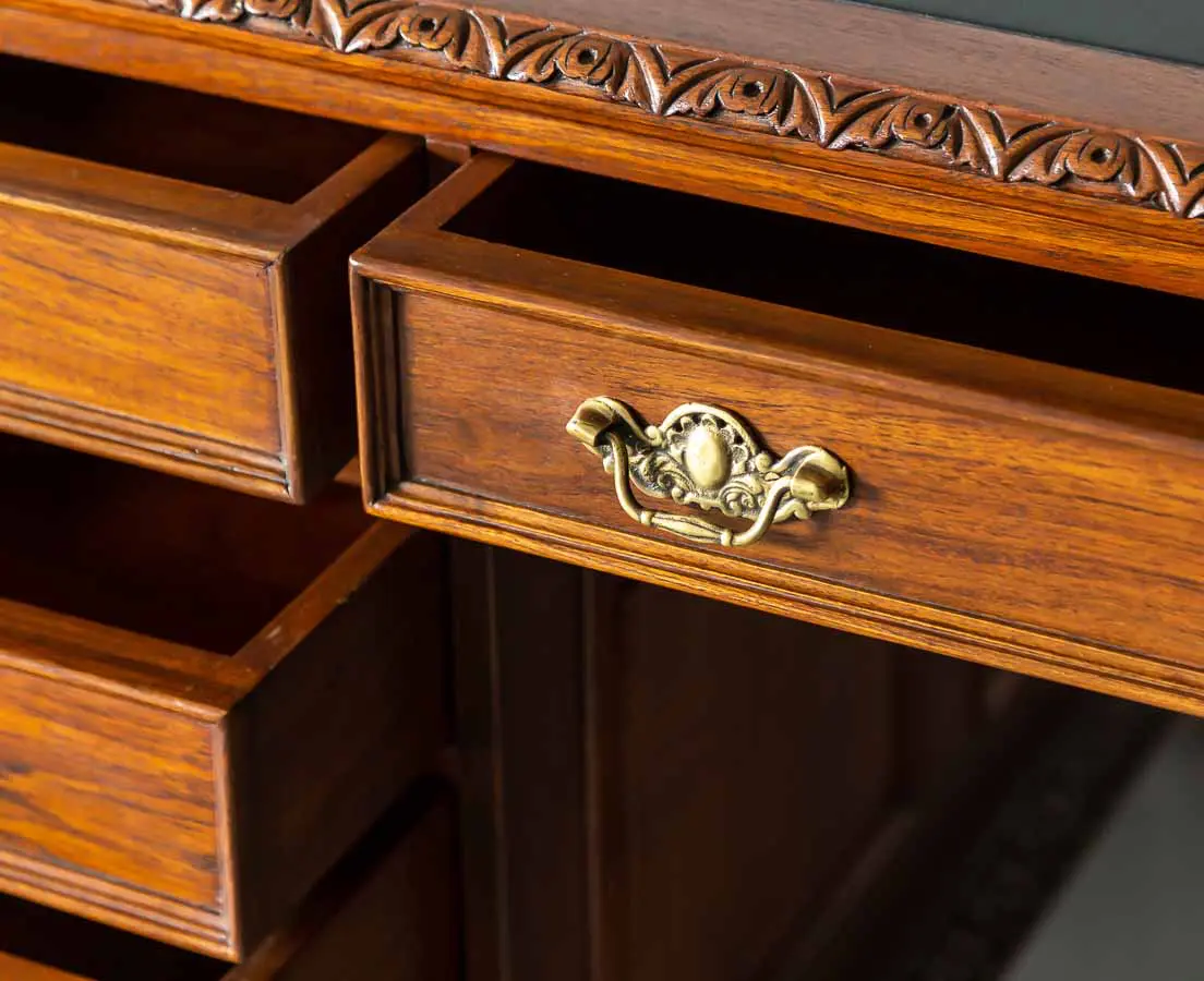 British Colonial Teakwood Pedestal Desk - The Past Perfect Collection - Singapore