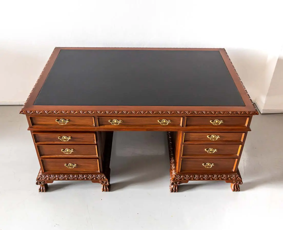 British Colonial Teakwood Pedestal Desk - The Past Perfect Collection - Singapore