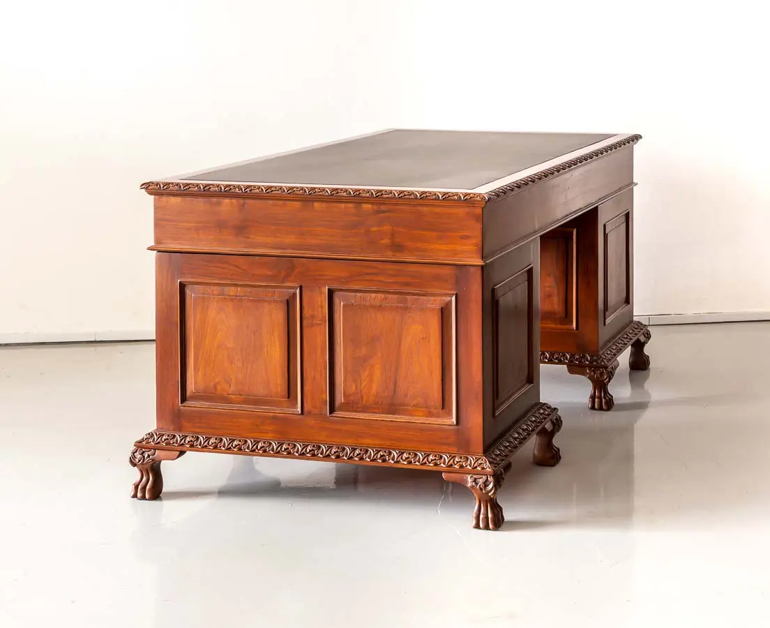 British Colonial Teakwood Pedestal Desk - The Past Perfect Collection - Singapore