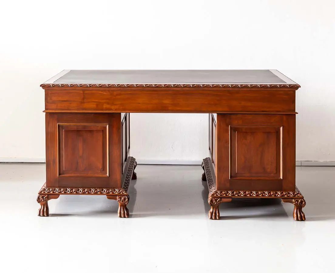 British Colonial Teakwood Pedestal Desk - The Past Perfect Collection - Singapore