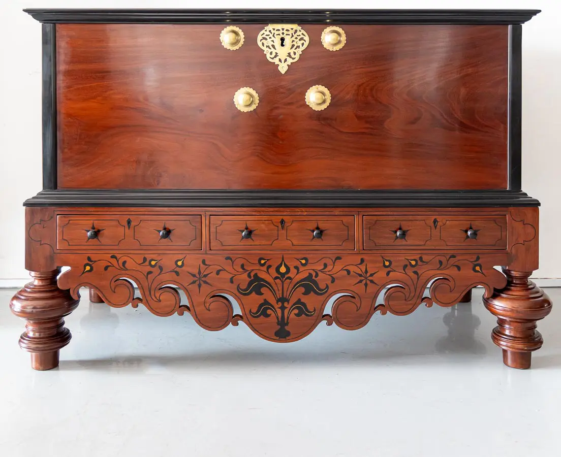 Dutch Colonial Mahogany & Ebony Chest on Stand - The Past Perfect Collection - Singapore