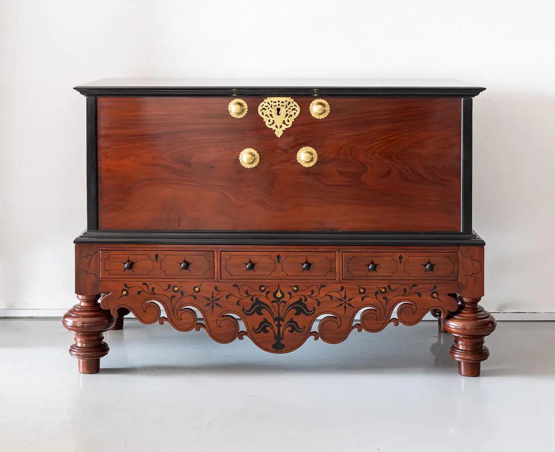 Dutch Colonial Mahogany & Ebony Chest on Stand - The Past Perfect Collection - Singapore