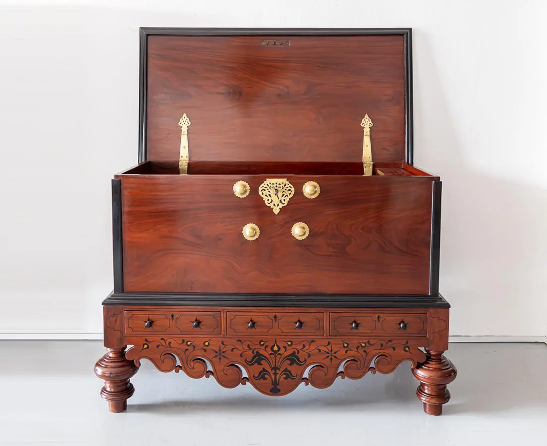 Dutch Colonial Mahogany & Ebony Chest on Stand - The Past Perfect Collection - Singapore