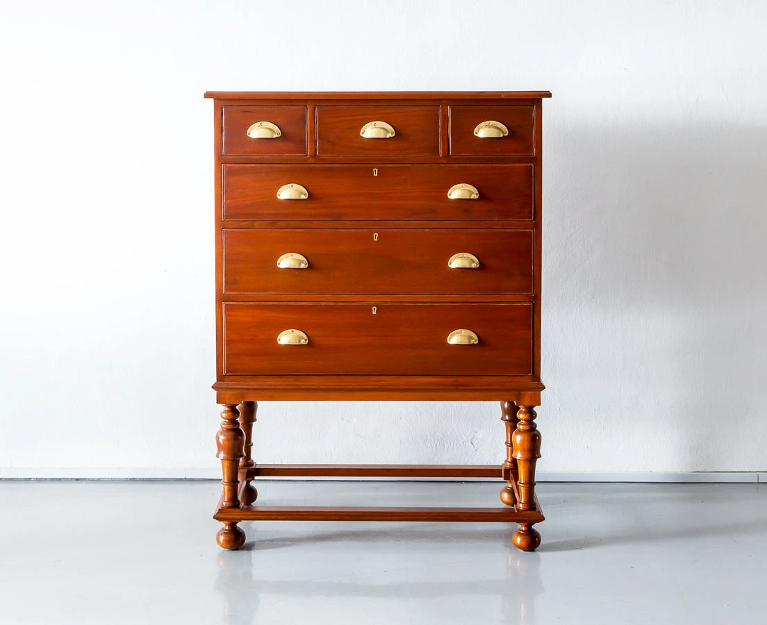 Antique Chest of Drawers - British Colonial teakwood Chest of Drawers on Stand - The Past Perfect Collection - Singapore
