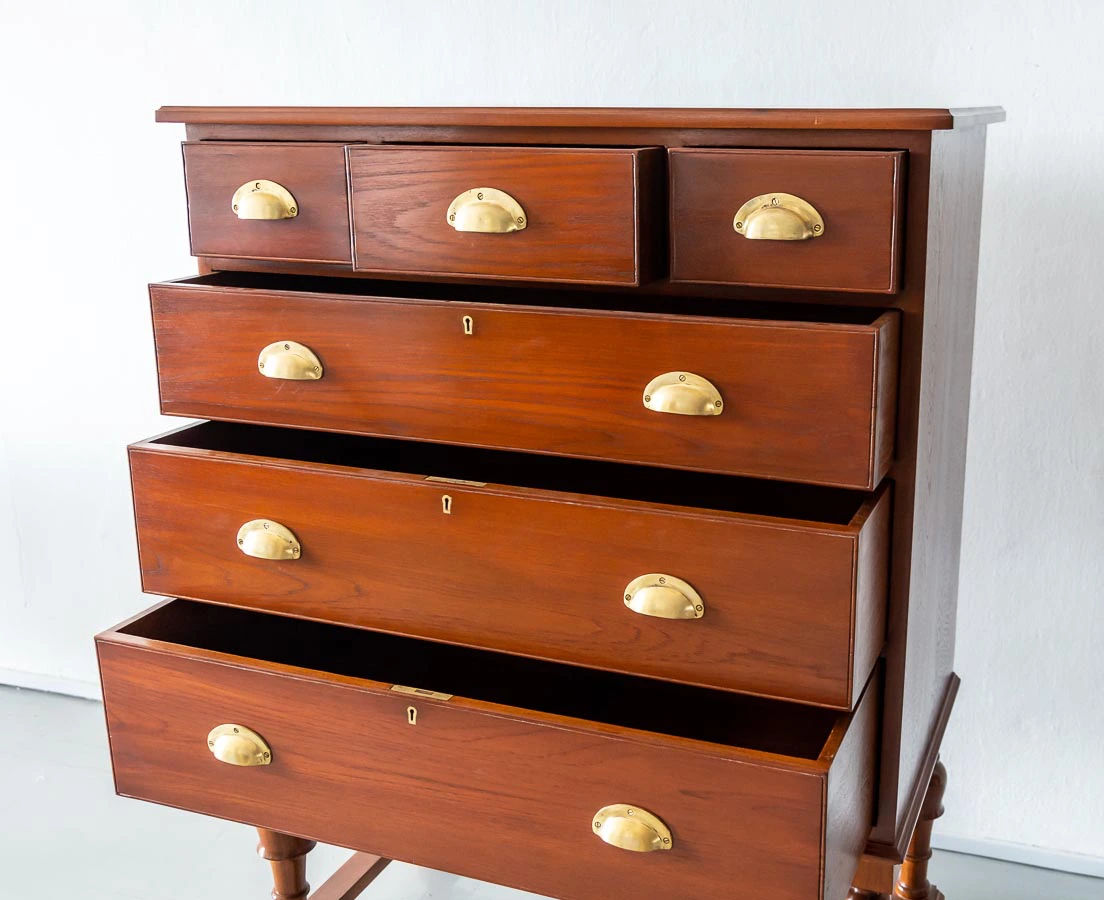 Antique Chest of Drawers - British Colonial teakwood Chest of Drawers on Stand - The Past Perfect Collection - Singapore