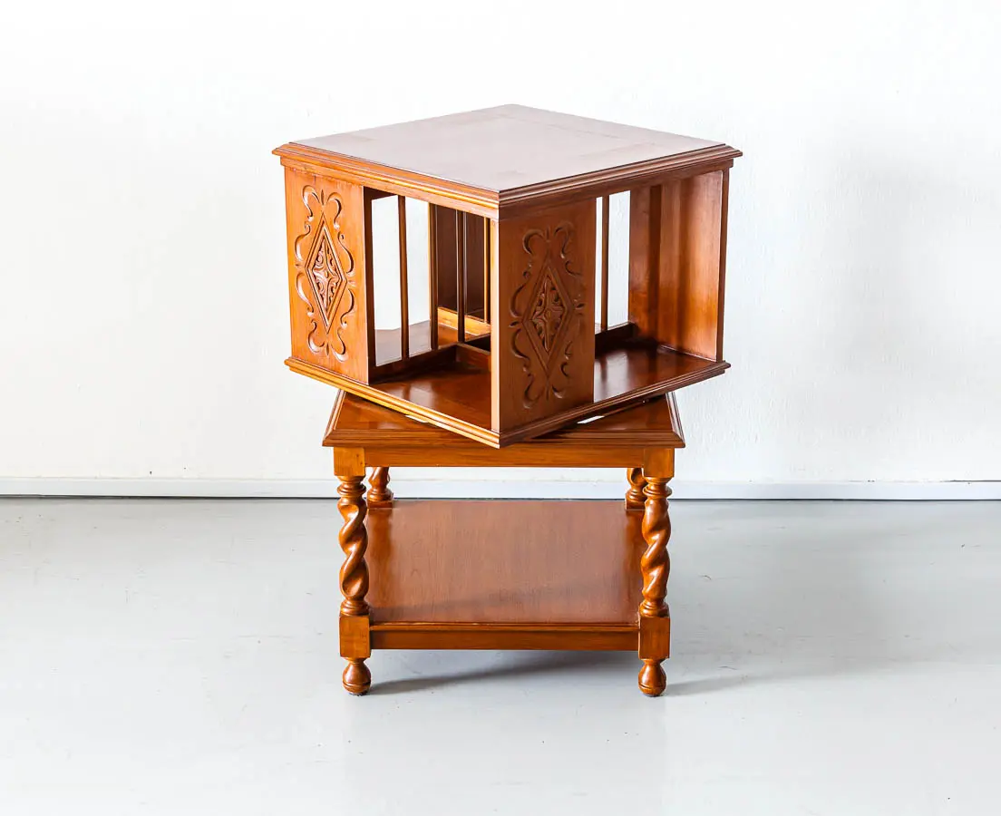 British Colonial Small Teakwood Revolving Bookcase - The Past Perfect Collection - Singapore