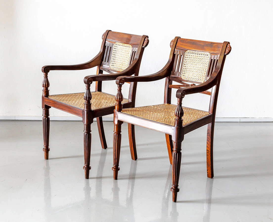 Pair of British Colonial Rosewood Arm Chairs - The Past Perfect Collection - Singapore