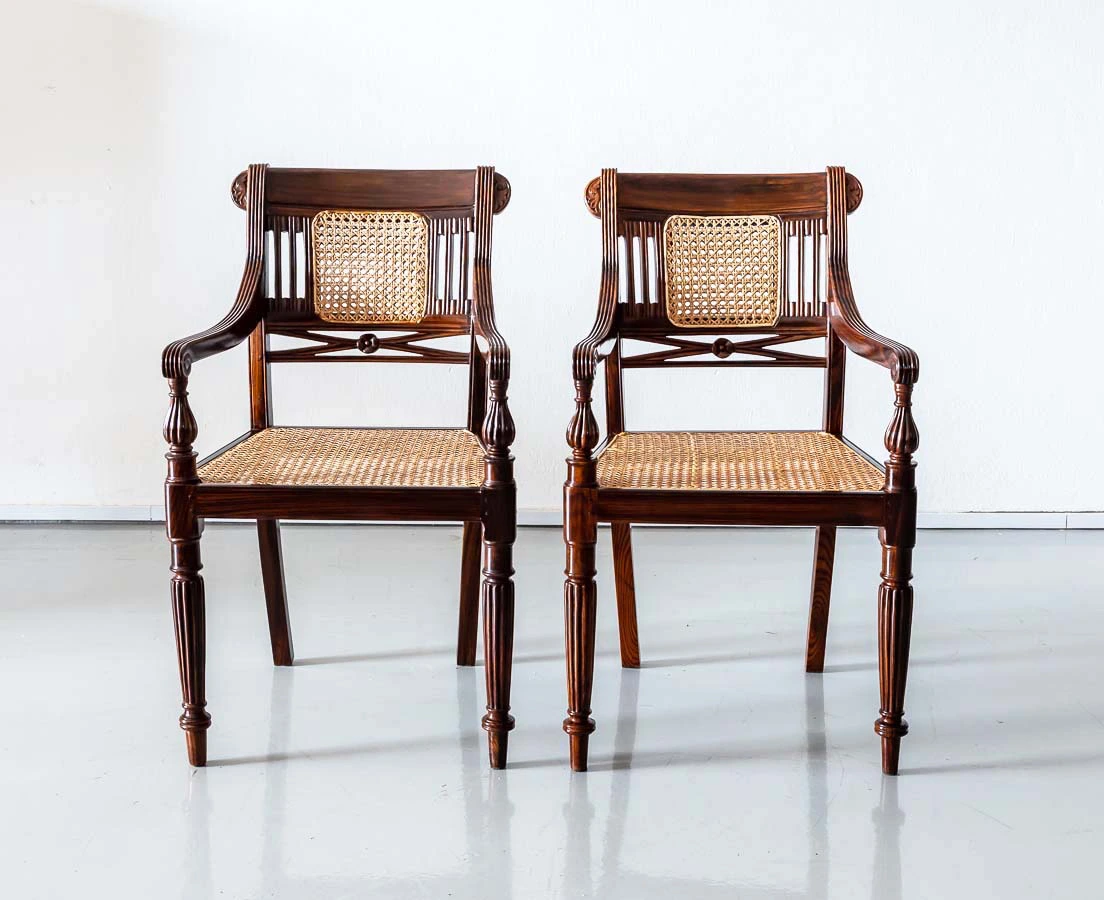 Pair of British Colonial Rosewood Arm Chairs - The Past Perfect Collection - Singapore