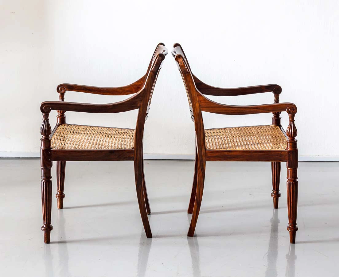 Pair of British Colonial Rosewood Arm Chairs - The Past Perfect Collection - Singapore