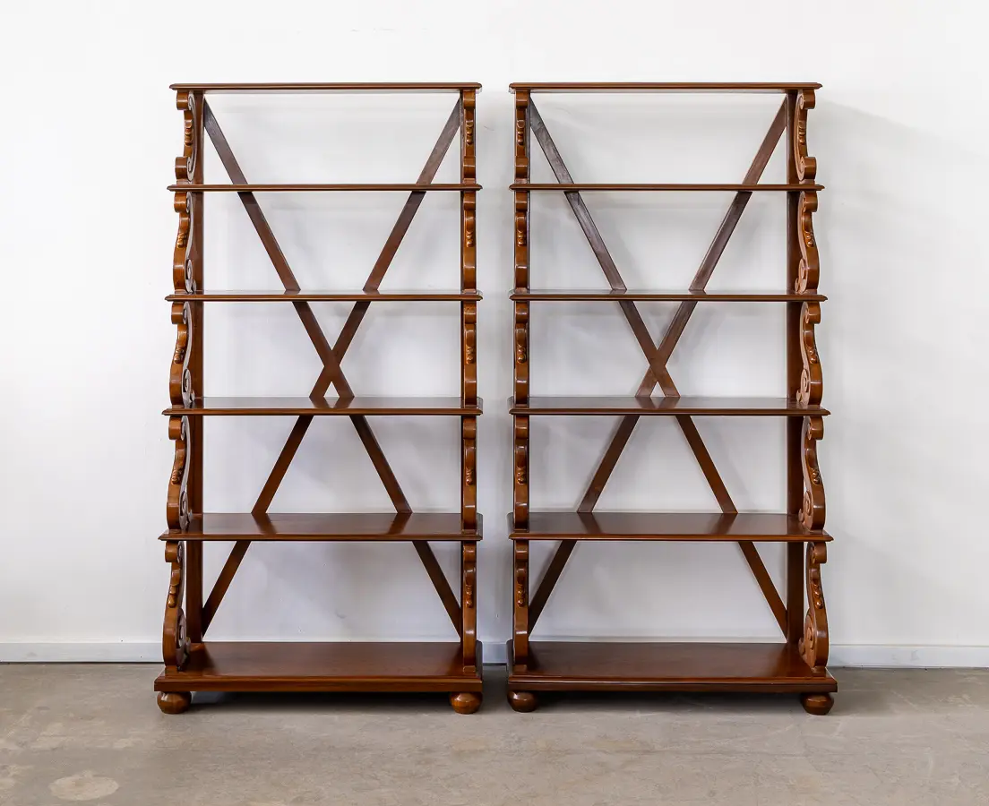 Teakwood Waterfall Bookcases Pair