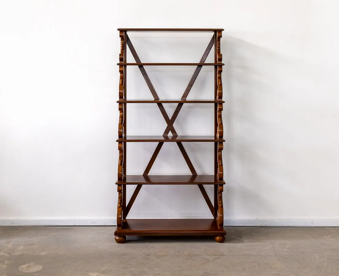 Teakwood Waterfall Bookcases Pair