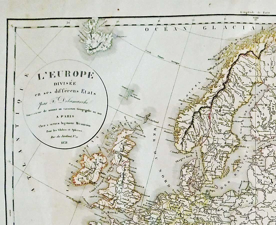 MAP-052 2L Antique Map European Continent - Delamarche- 1838 l The Past Perfect Collection l Singapore