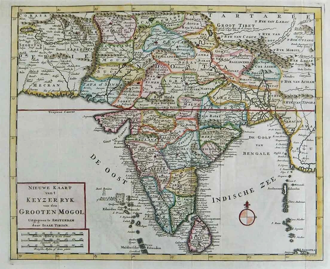 MAP-066 Antique Map 1L -Nieuwe kaart van t keyzerryk van den grooten Mogol Isaac Tirion 1730 l The Past Perfect Collection l Singapore