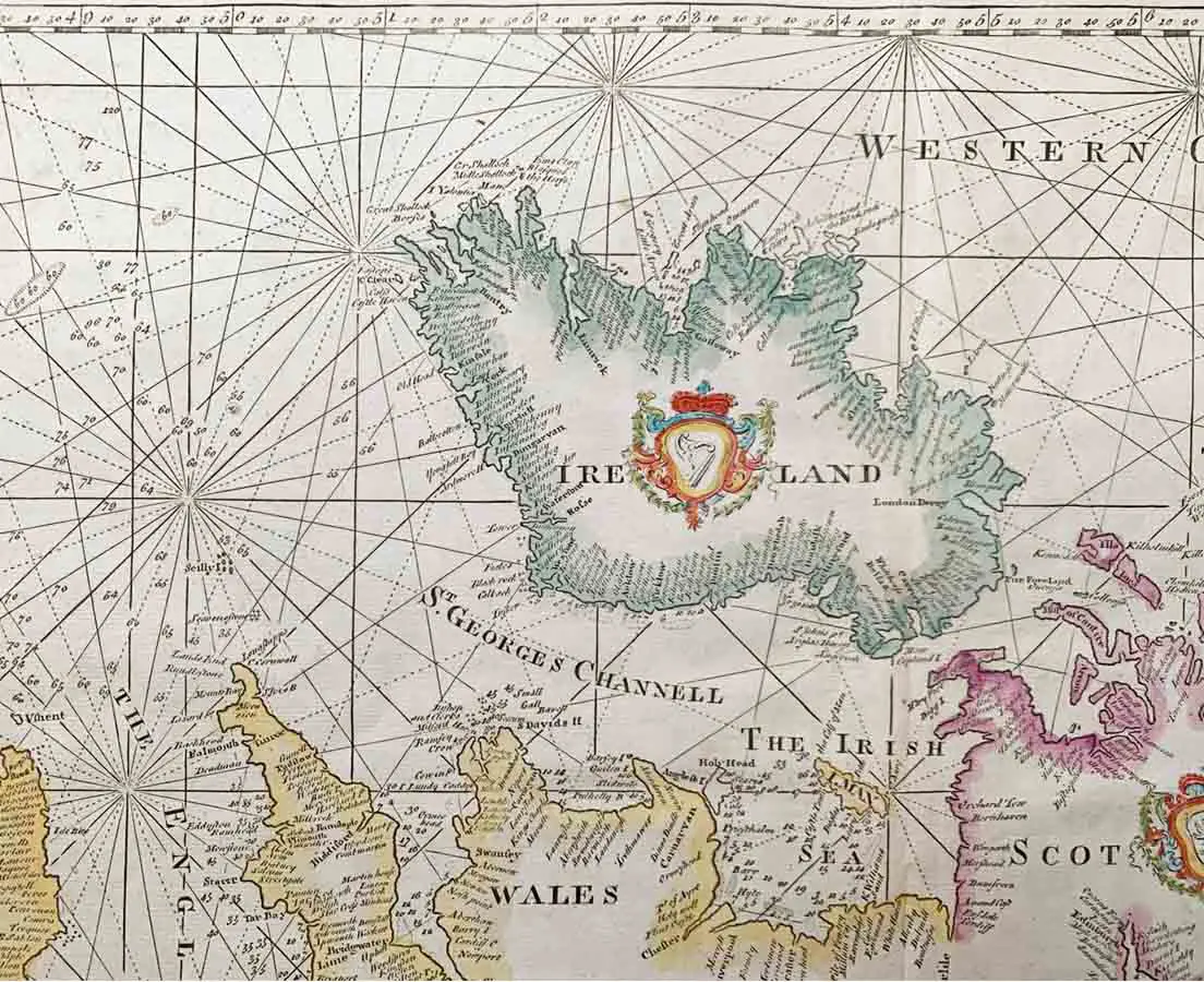 Antique Map - Sea Chart of England, Scotland, Ireland 1750 - Mount & Page - The Past Perfect Collection - Singapore