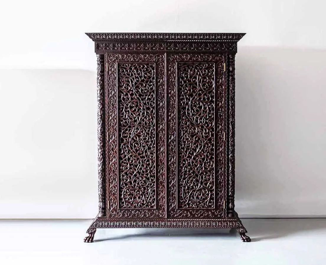 Antique Cupboards - British Colonial Rosewood Carved Cabinet - The Past Perfect Collection