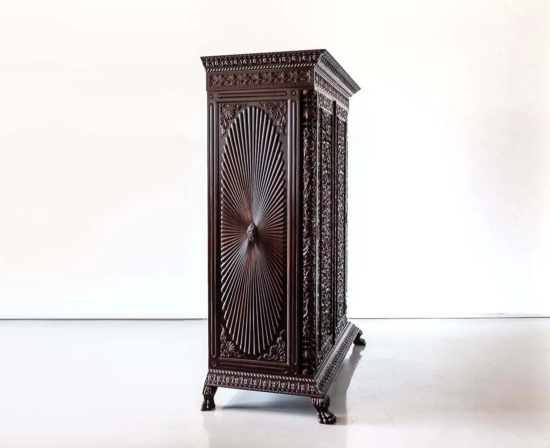 Antique Cupboards - British Colonial Rosewood Carved Cabinet - The Past Perfect Collection