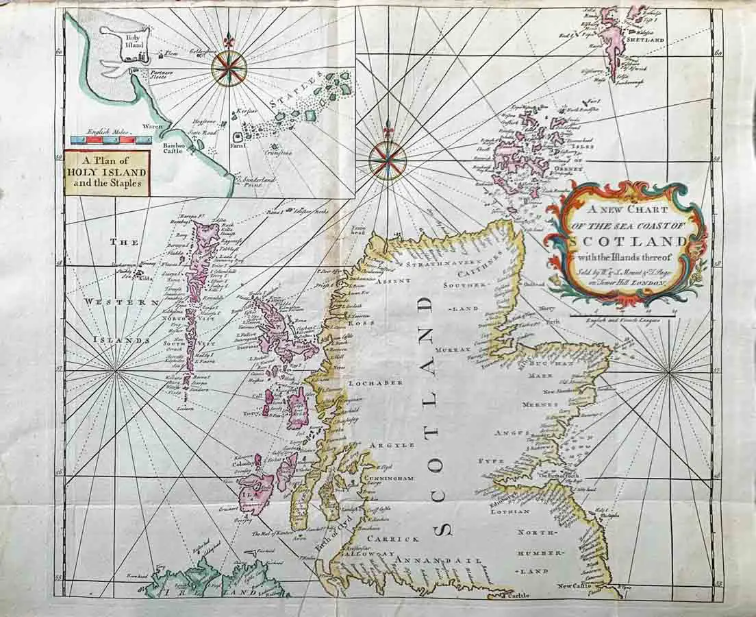 Antique Map - Sea Chart of Scotland 1750 - Mount & Page - The Past Perfect Collection - Singapore