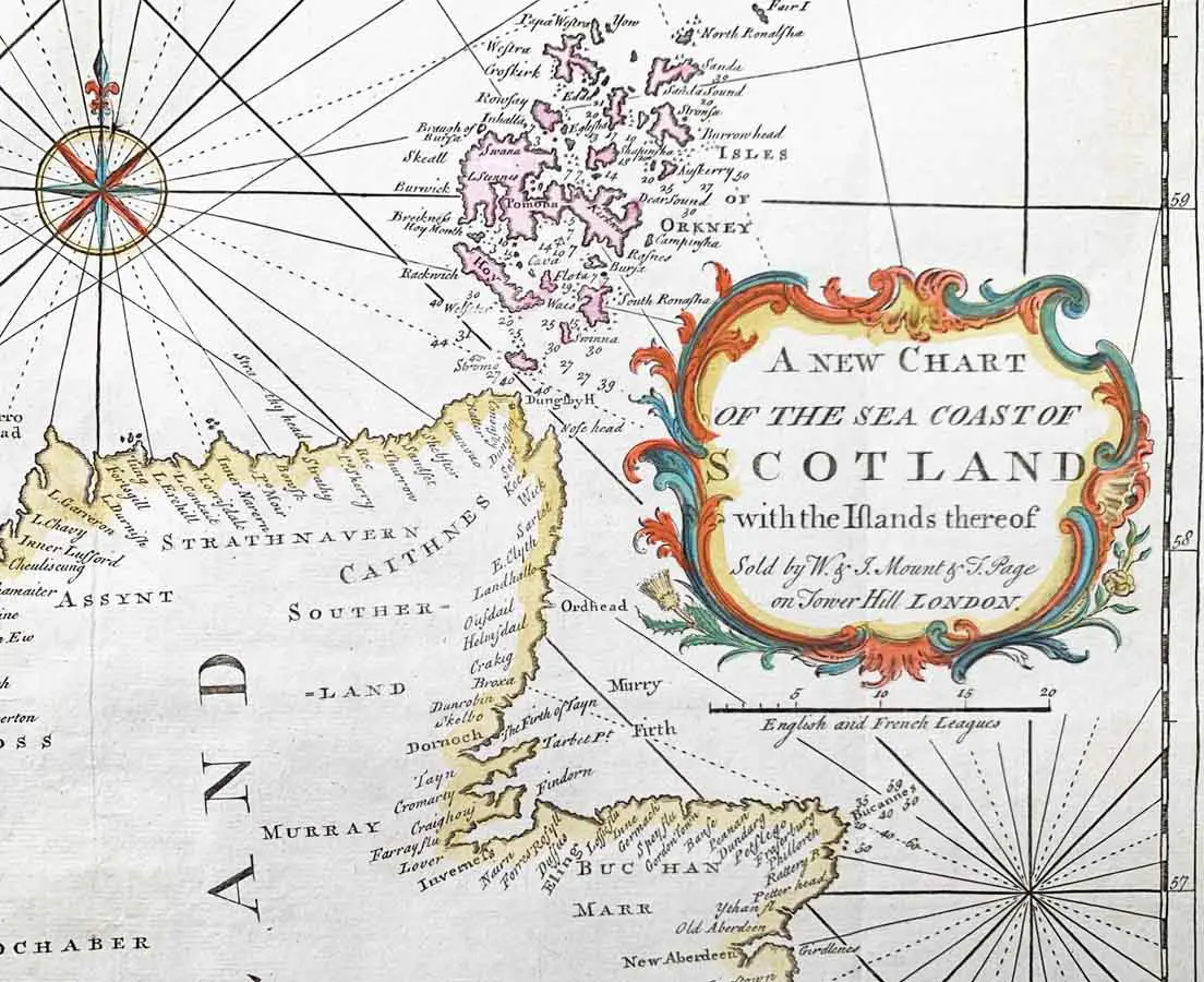 Antique Map - Sea Chart of Scotland 1750 - Mount & Page - The Past Perfect Collection - Singapore