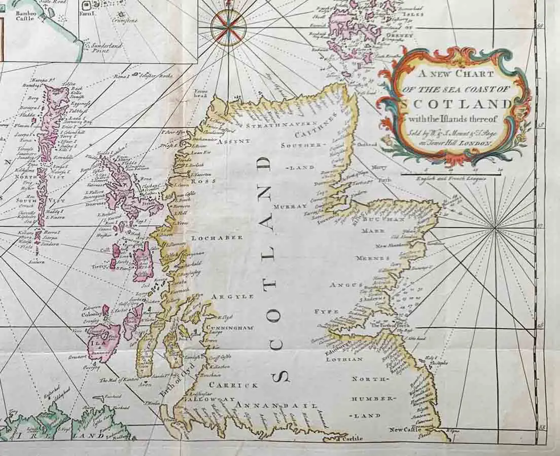 Antique Map - Sea Chart of Scotland 1750 - Mount & Page - The Past Perfect Collection - Singapore