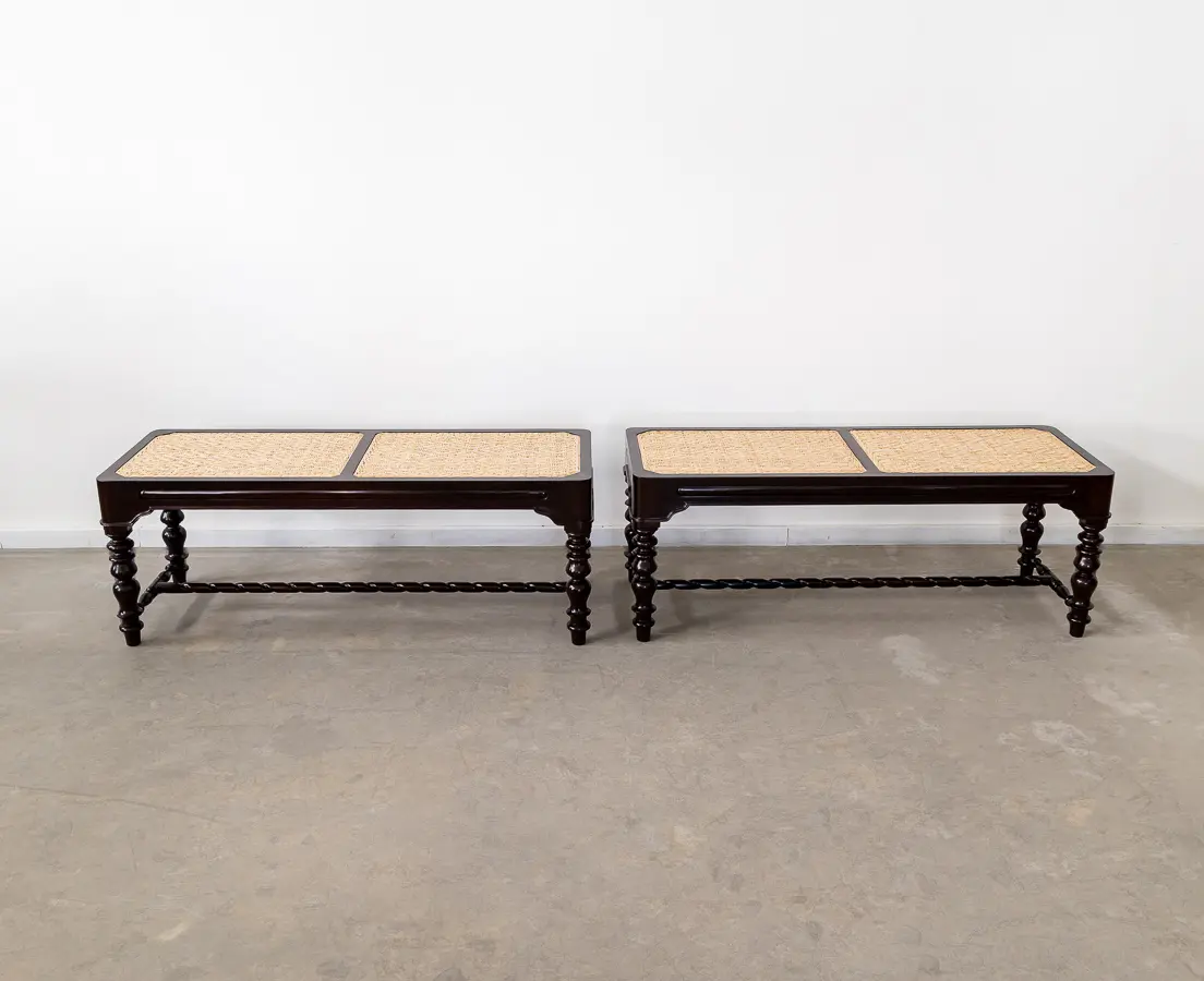 Portuguese Rosewood Caned Benches(pair)