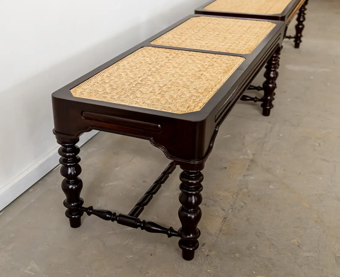 Portuguese Rosewood Caned Benches(pair)