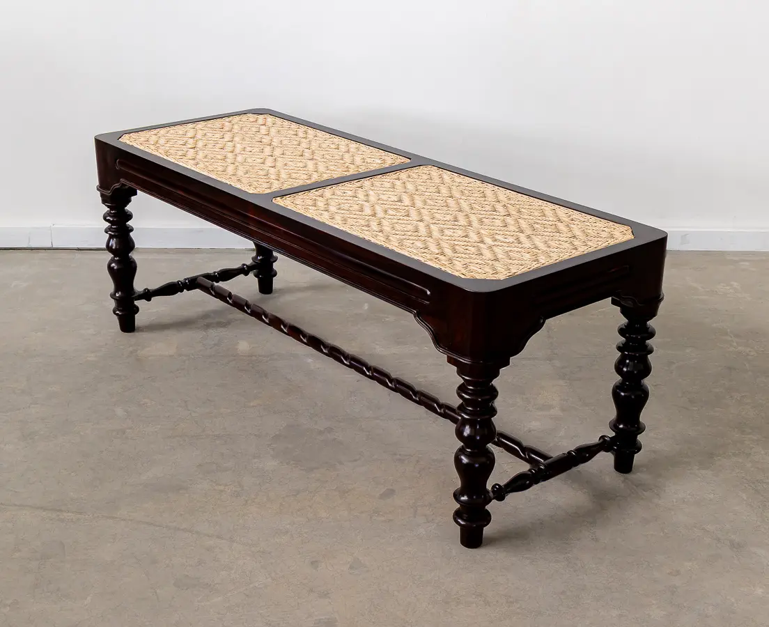 Portuguese Rosewood Caned Benches(pair)
