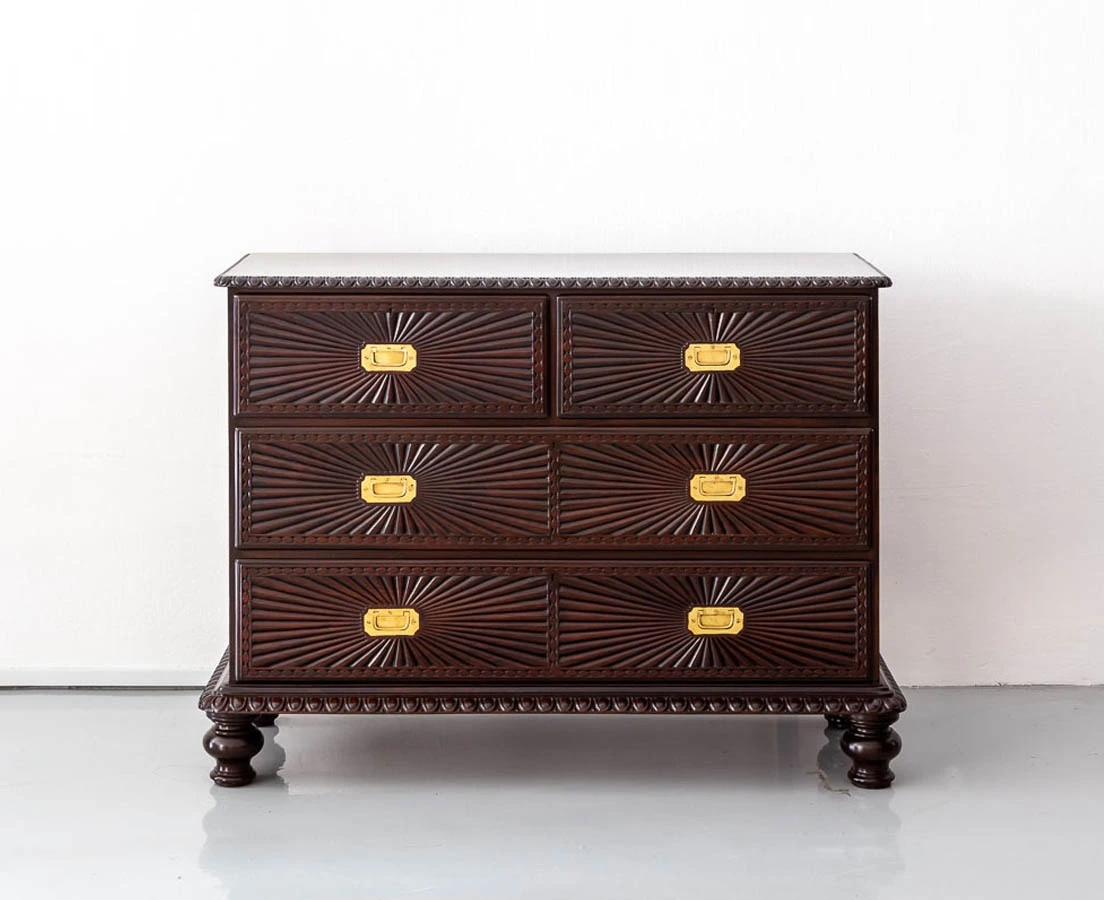 CUP-441 1L Anglo-Indian Rosewood Chest of Drawers with Sunburst l The Past Perfect Collection l Singapore