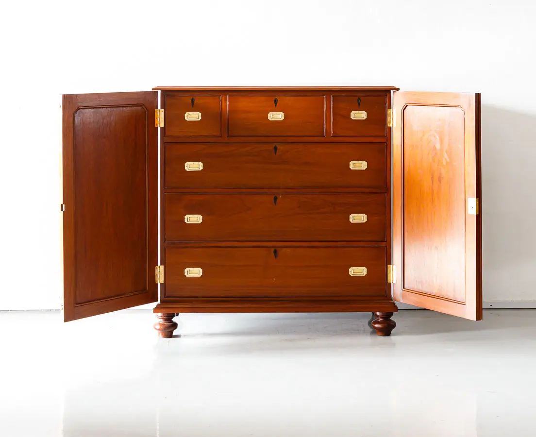 Antique Chests of Drawers - British Colonial Teakwood Chest of Drawers with Doors - The Past Perfect Collection - Singapore