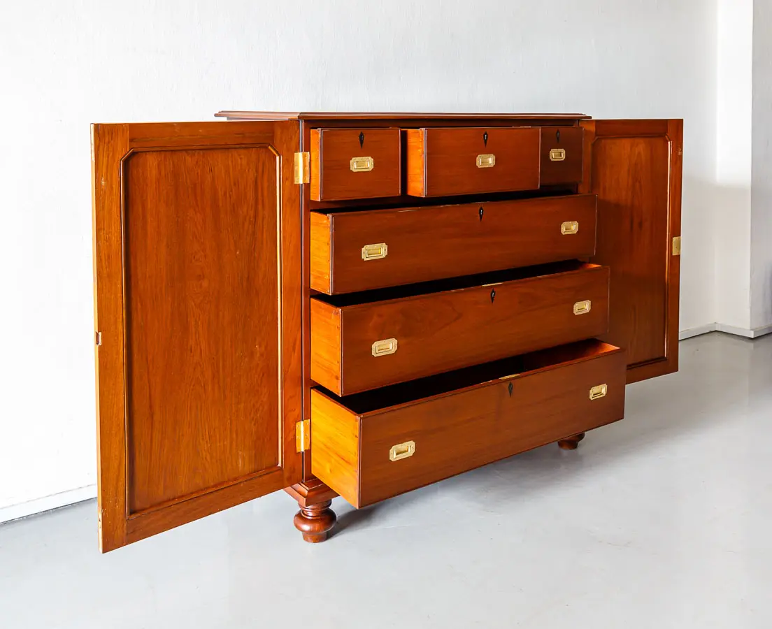 Antique Chests of Drawers - British Colonial Teakwood Chest of Drawers with Doors - The Past Perfect Collection - Singapore