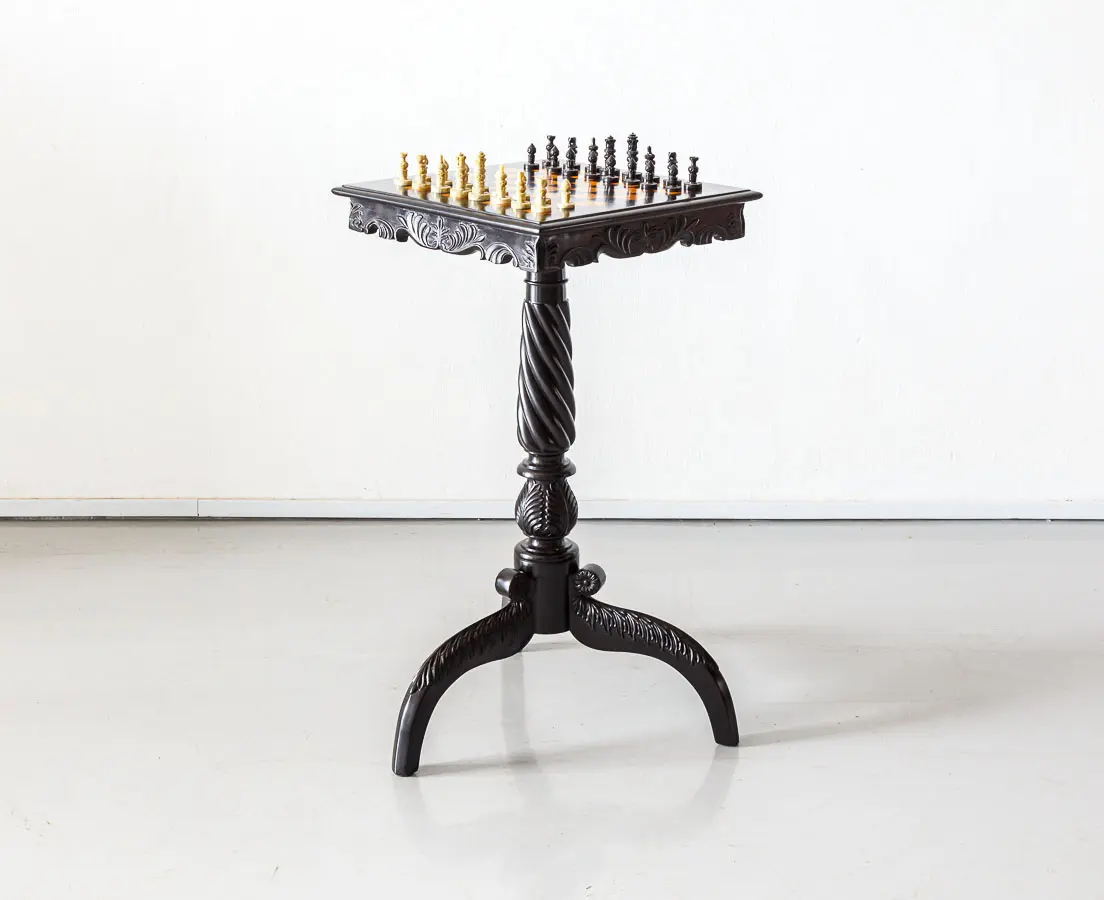 Antique British Colonial Ebony Chess Table - The Past Perfect Collection - Singapore