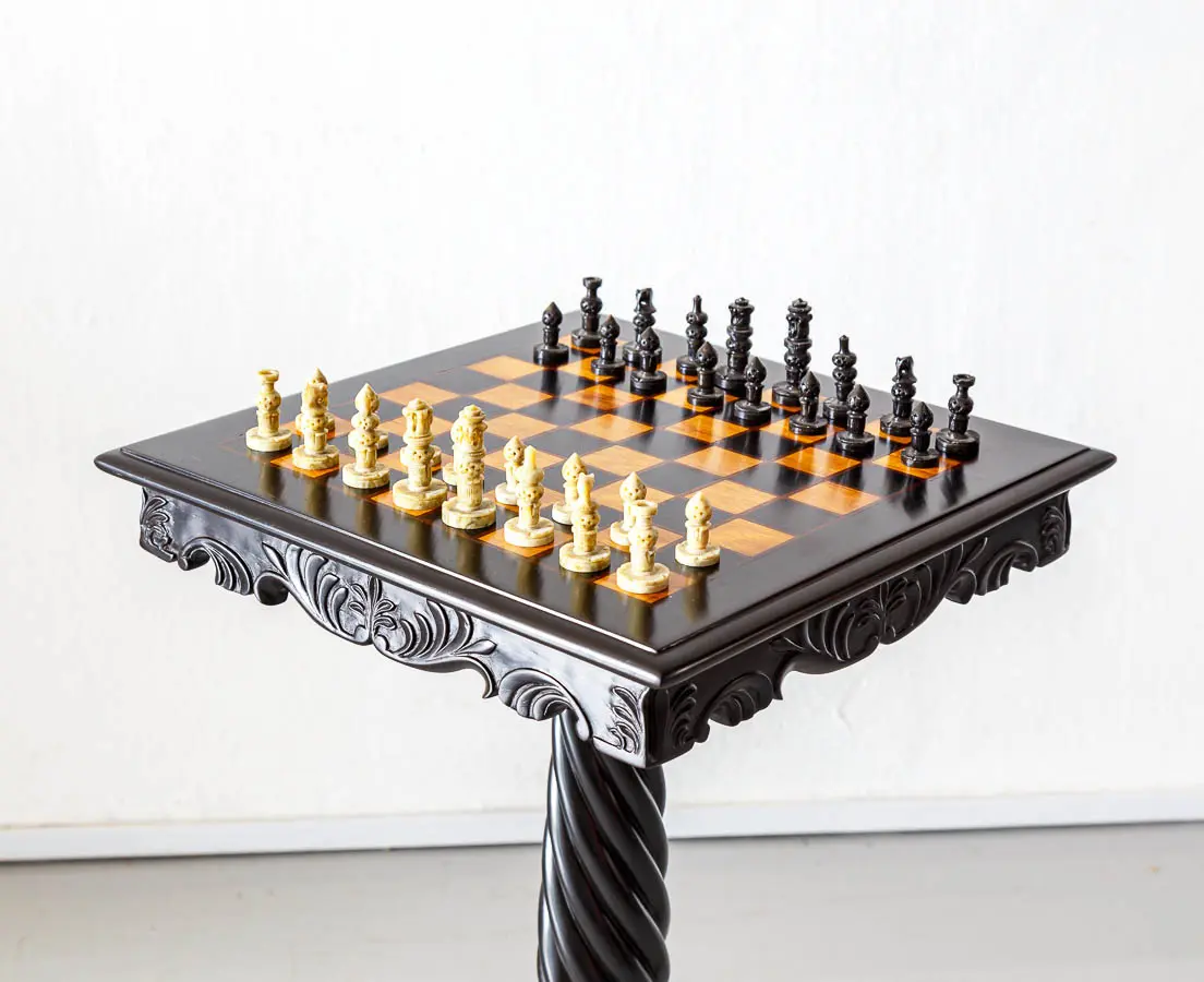 Antique British Colonial Ebony Chess Table - The Past Perfect Collection - Singapore