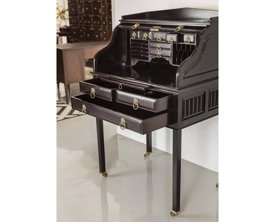Antique British Colonial Rosewood Roll Top Secretaire - The Past Perfect Collection - Singapore