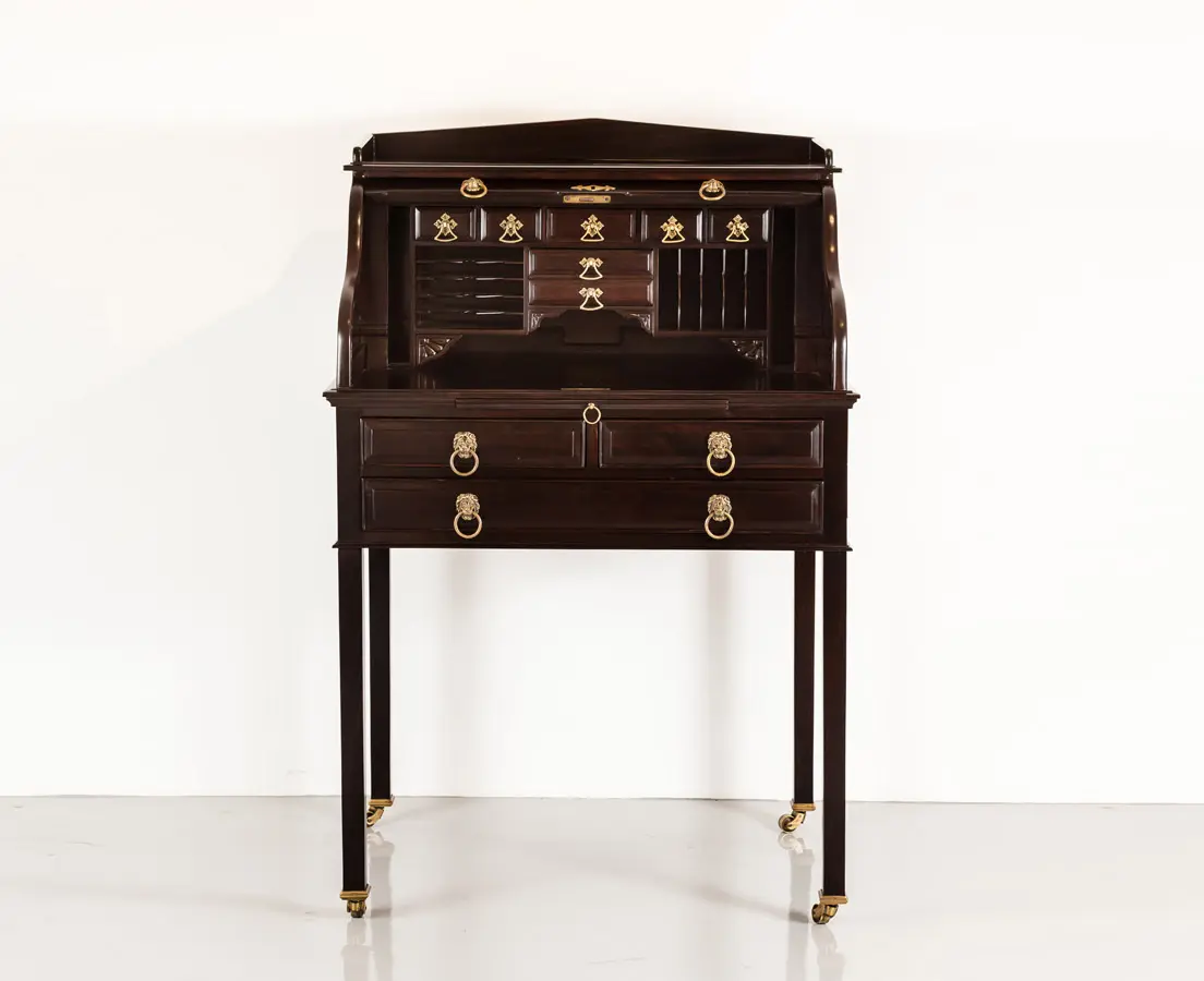 Antique British Colonial Rosewood Roll Top Secretaire - The Past Perfect Collection - Singapore