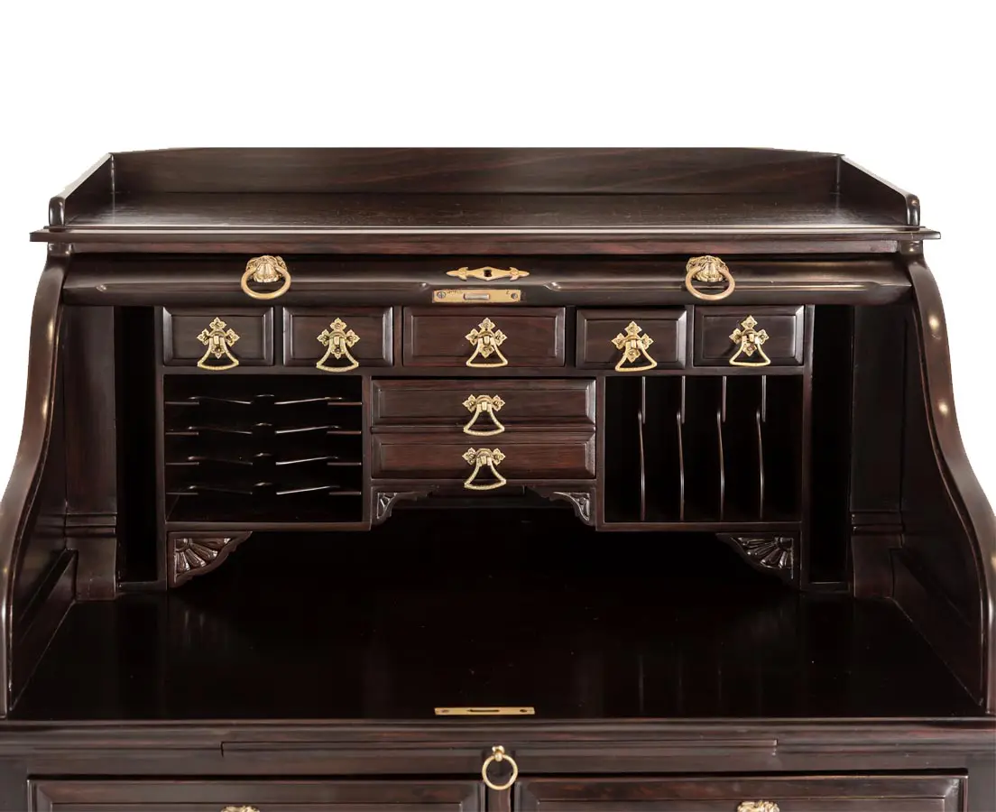 Antique British Colonial Rosewood Roll Top Secretaire - The Past Perfect Collection - Singapore