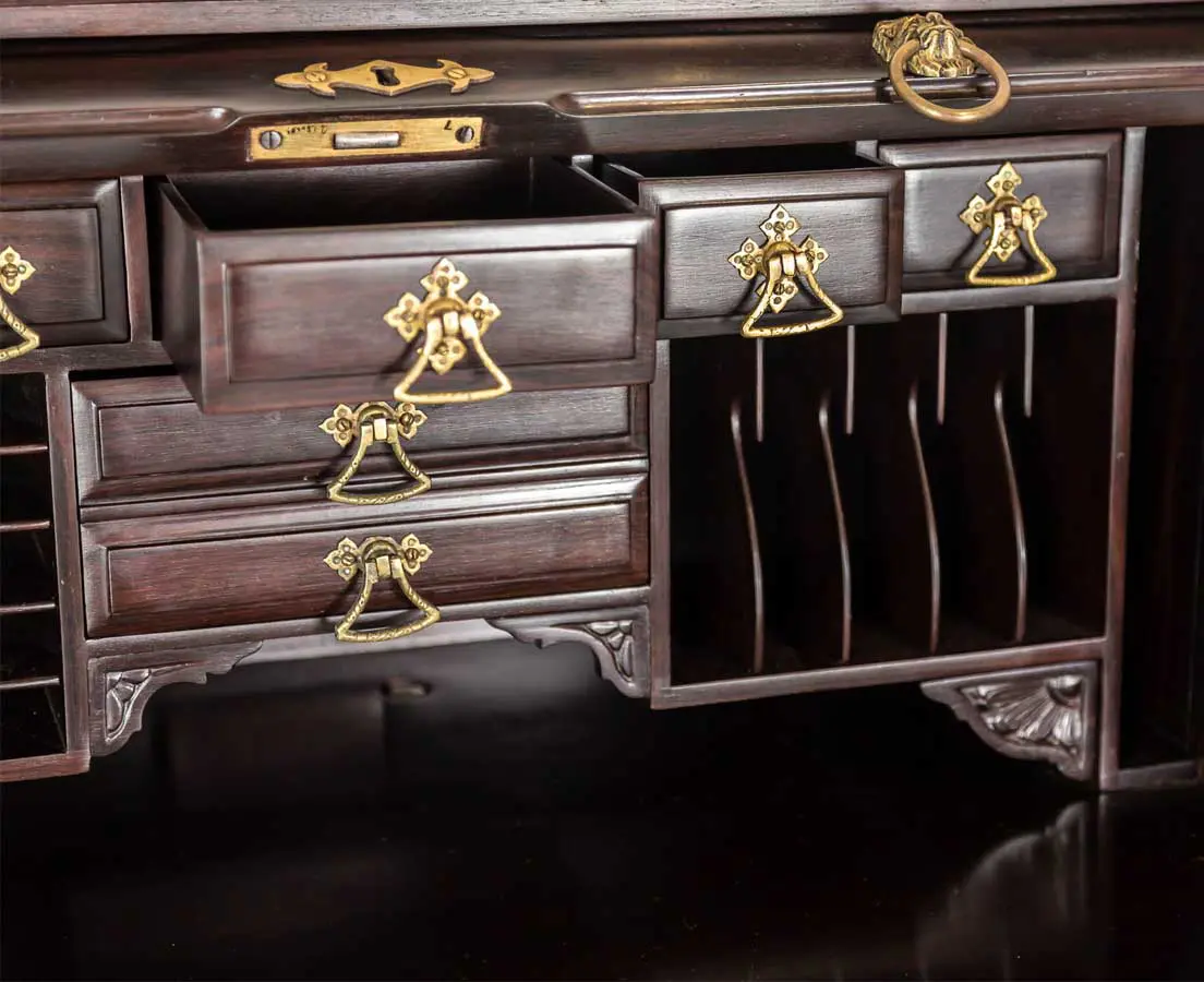 Antique British Colonial Rosewood Roll Top Secretaire - The Past Perfect Collection - Singapore