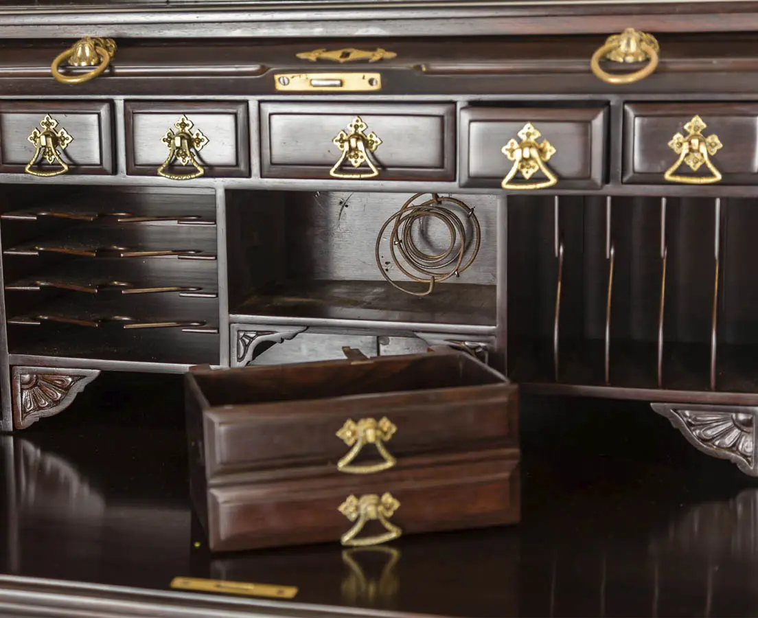 Antique British Colonial Rosewood Roll Top Secretaire - The Past Perfect Collection - Singapore