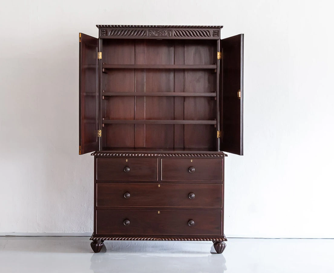 CUP-447 4L Anglo-Indian Rosewood Linen Press l The Past Perfect Collection l Singapore