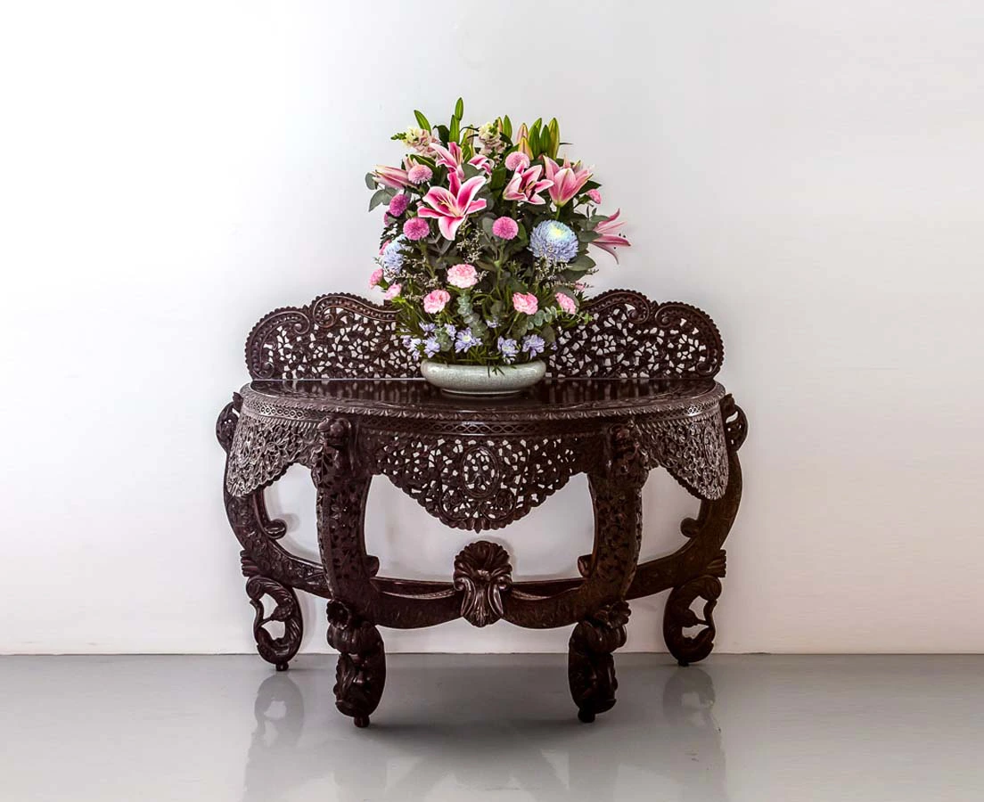 TAB-405 11L Anglo-Indian Rosewood Half moon Console Table l The Past Perfect Collection l Singapore