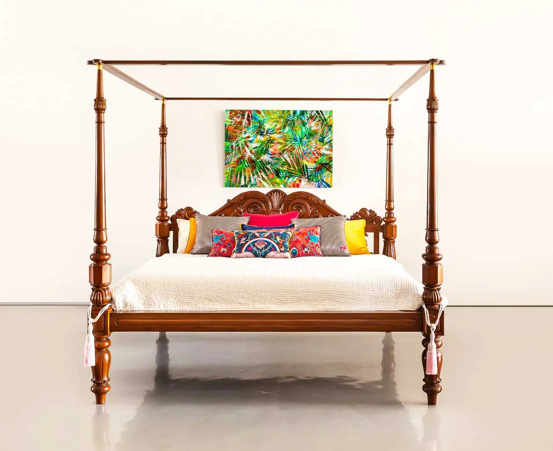 Antique Beds - British Colonial Teakwood Four Poster Bed - The Past Perfect Collection - Singapore