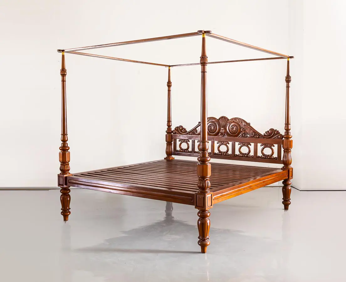 Antique Beds - British Colonial Teakwood Four Poster Bed - The Past Perfect Collection - Singapore