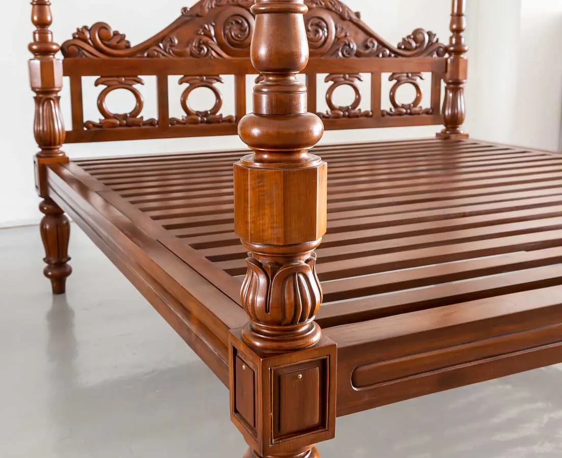 Antique Beds - British Colonial Teakwood Four Poster Bed - The Past Perfect Collection - Singapore