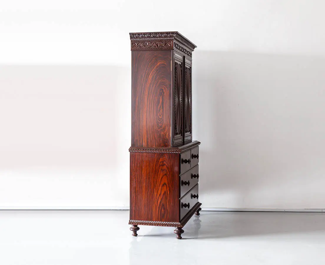 Antique British Colonial Rosewood Linen Press with Sunburst - The Past Perfect Collection - Singapore