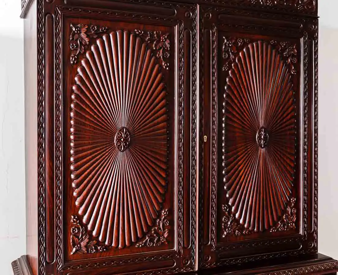 Antique British Colonial Rosewood Linen Press with Sunburst - The Past Perfect Collection - Singapore